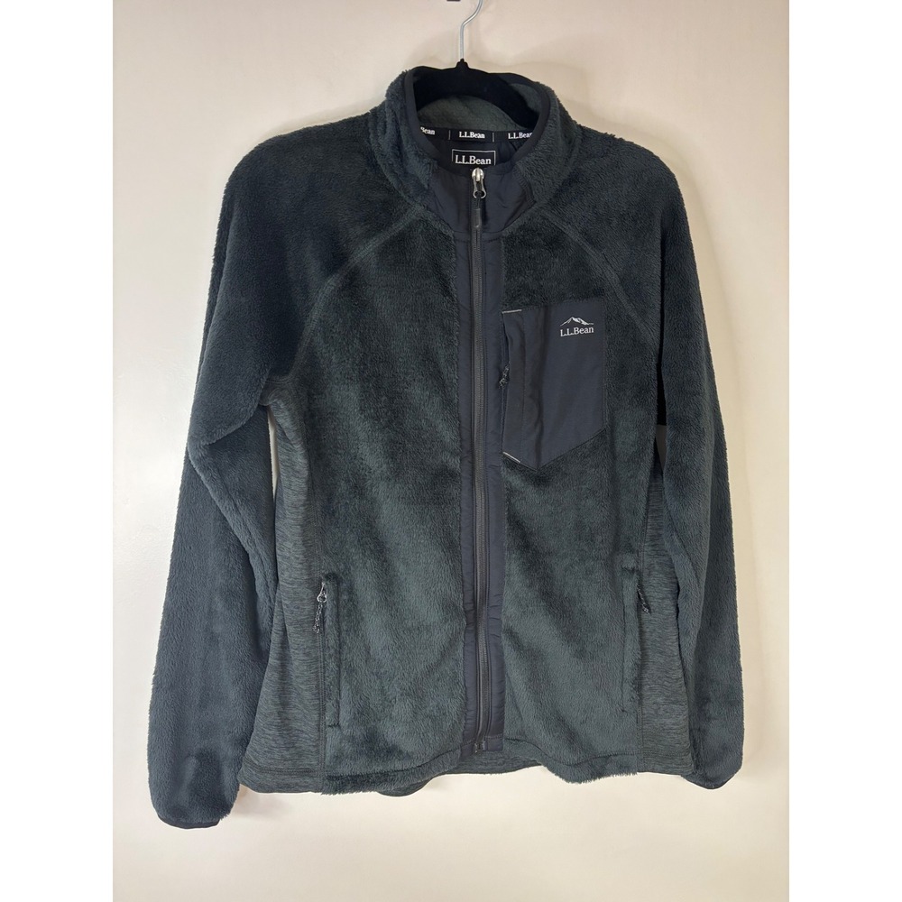 LL Bean Women Fleece Jacket Full Zip Pockets‎ Black Size M Reg